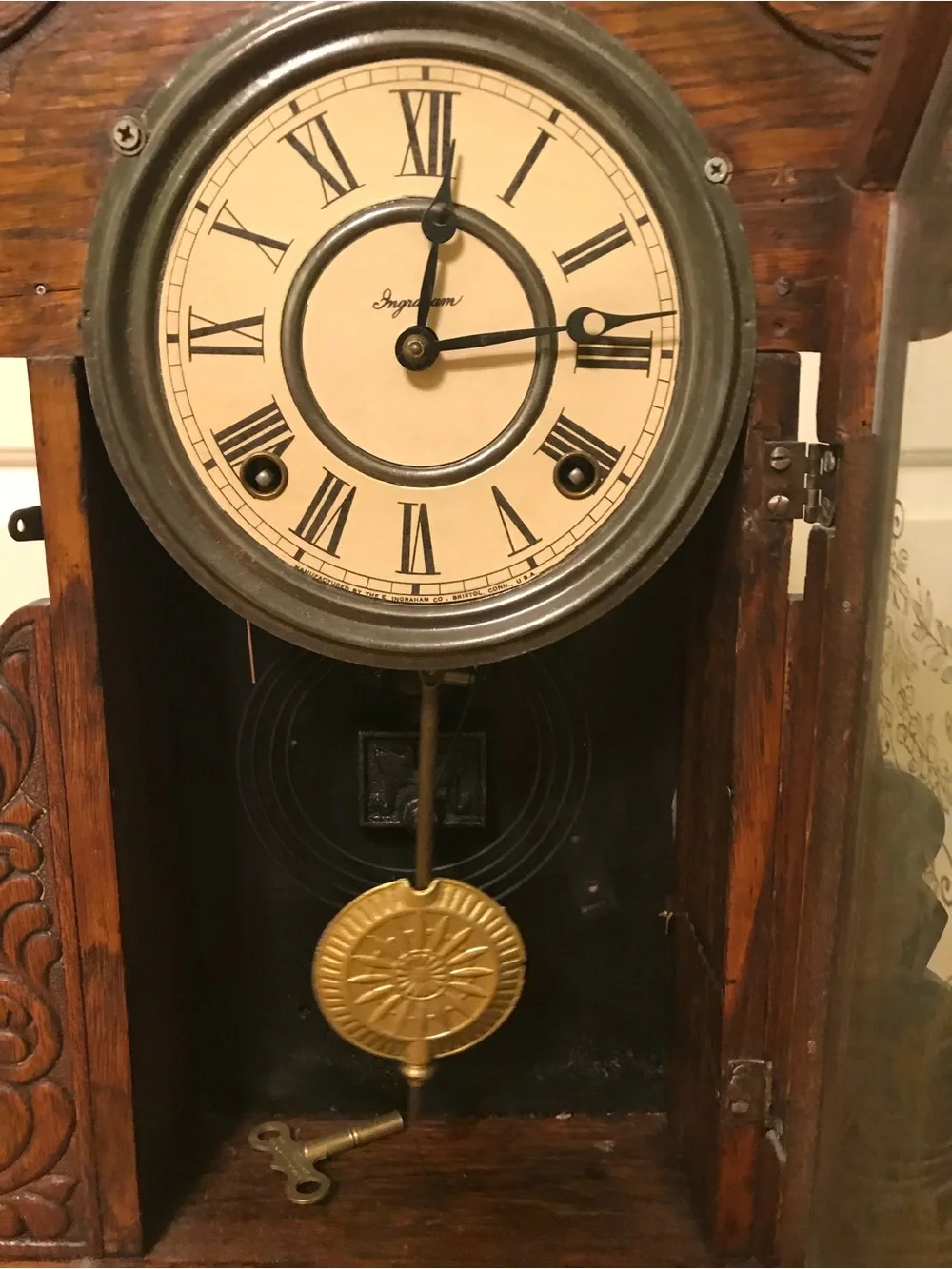 Antique-Style Ornate Wall Clock in Dark Brown